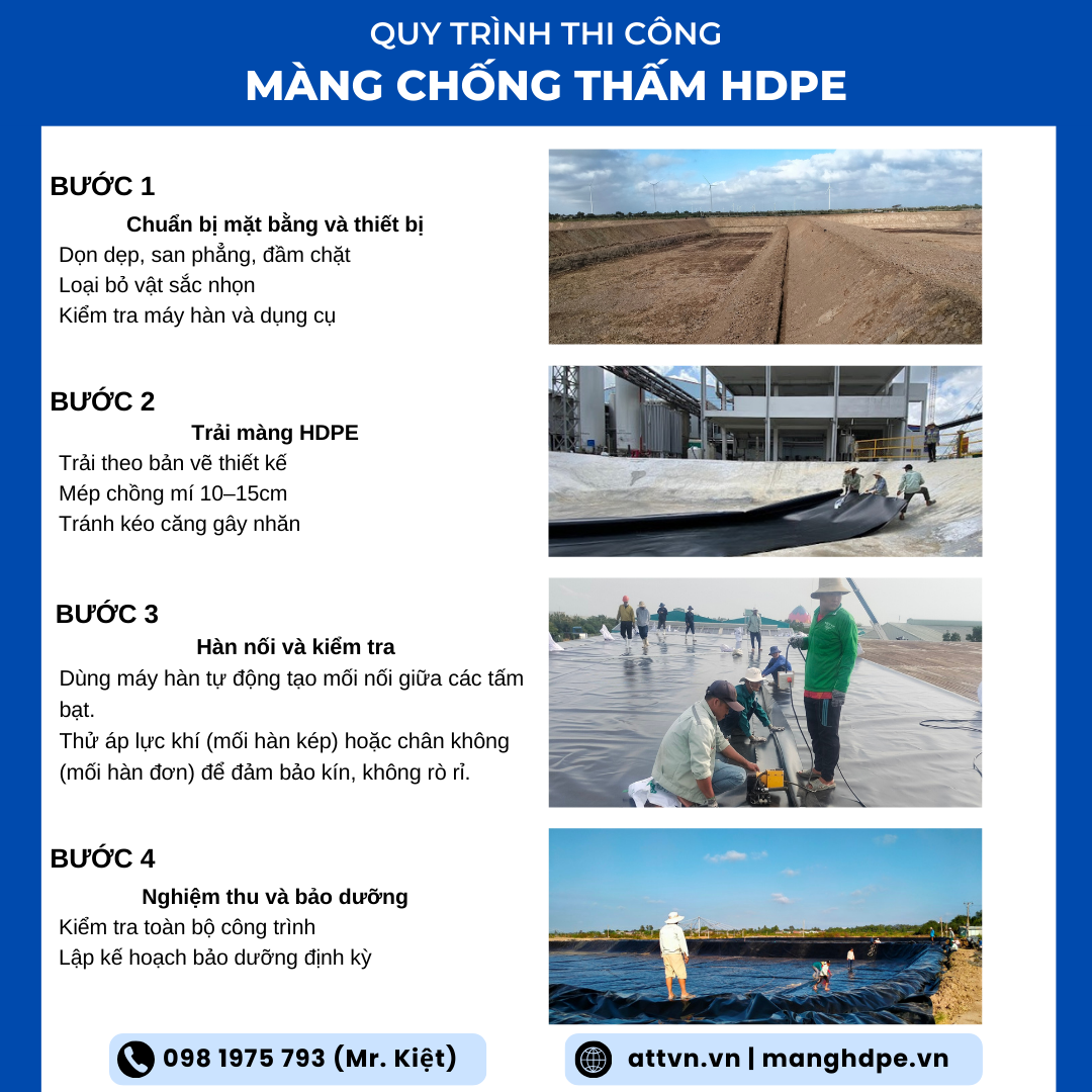 Quy trình thi công bạt HDPE  chuẩn từ nhà cung cấp uy tín.