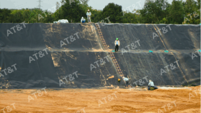 Công nhân hàn bạt HDPE tại công trình bãi rác