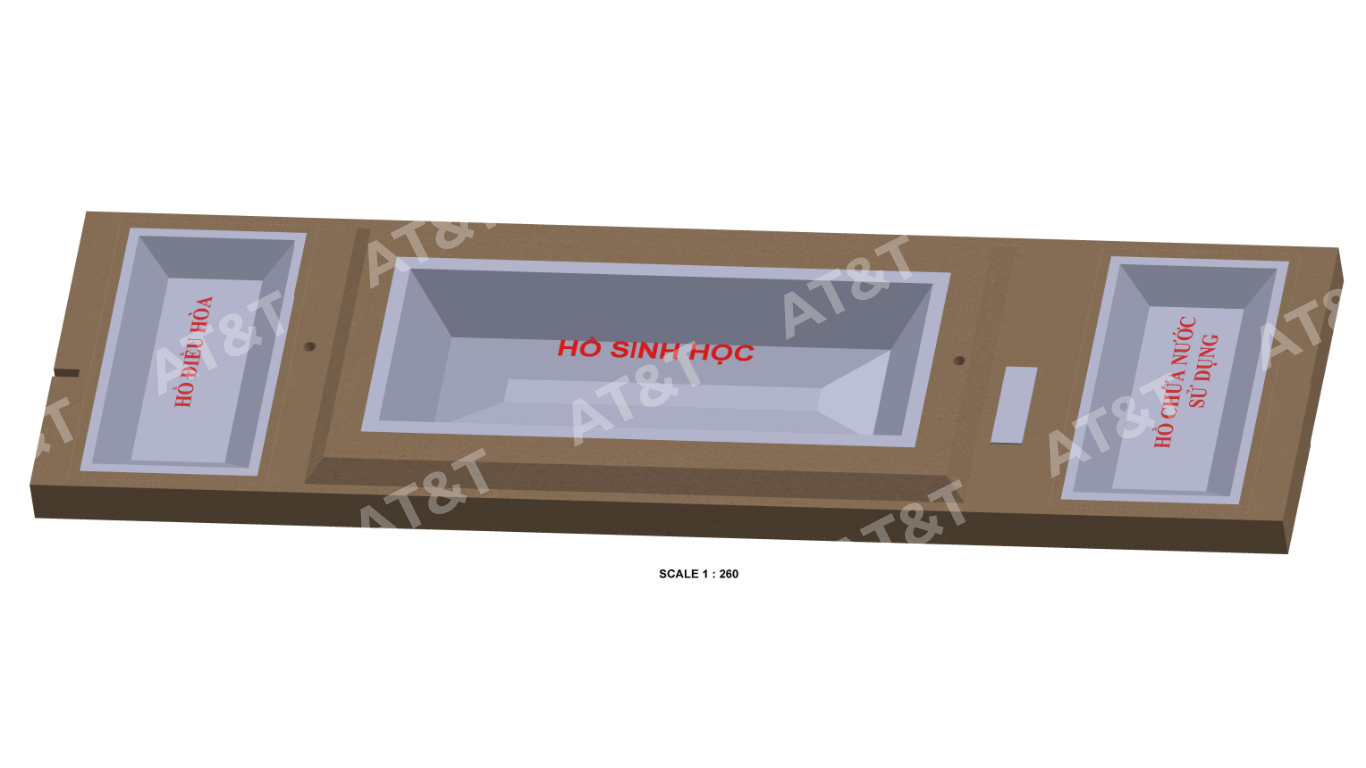 Bản vẽ 3D hồ xử lý nước